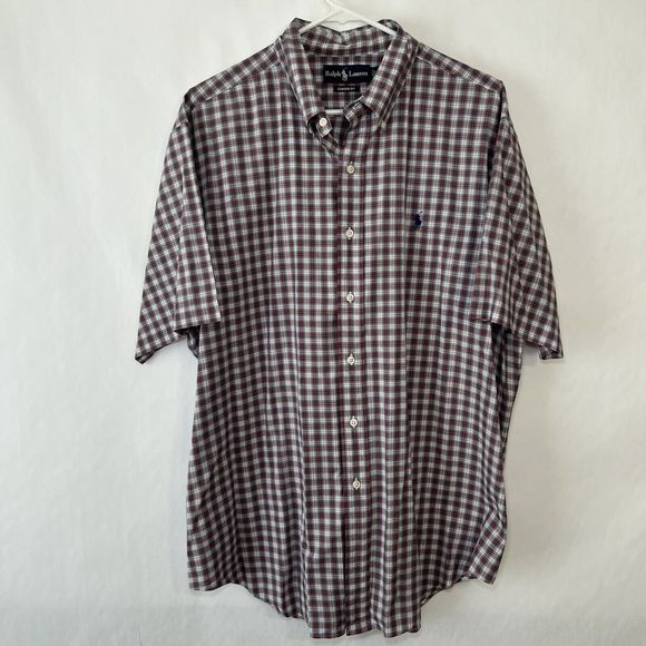 Ralph Lauren Classic Fit Short Sleeve Button Down Shirt Mens XL Red Green Plaid - Picture 1 of 11